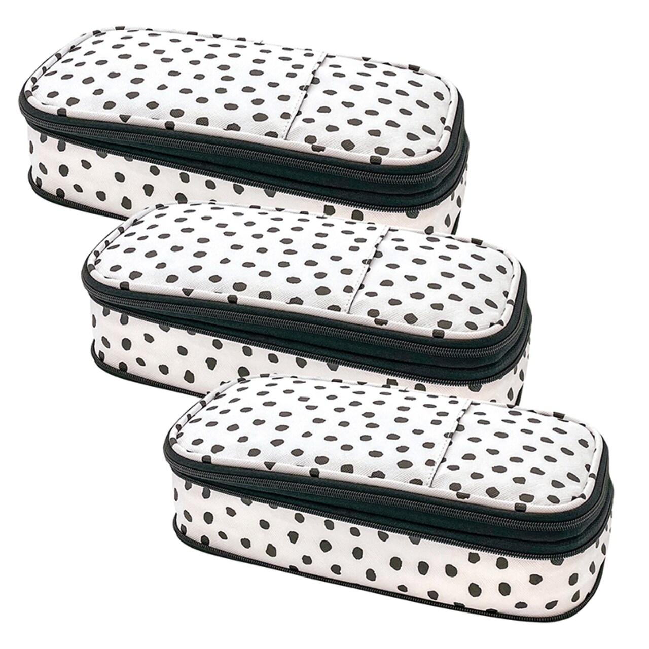 Black Painted Dots On White Pencil Case, Pack Of 3